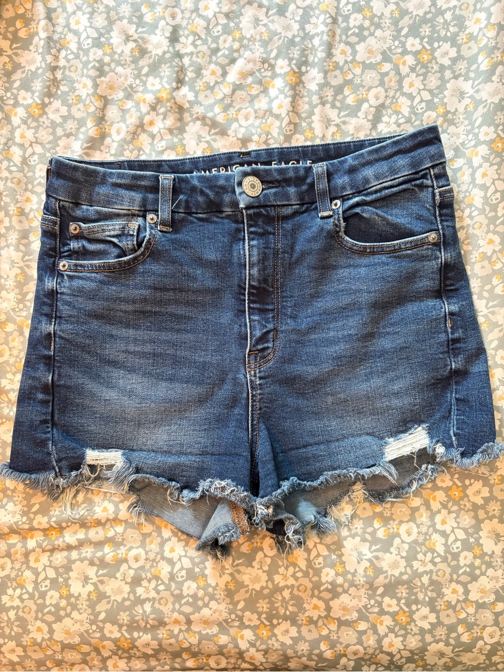 American Eagle Outfitters Dark Blue Distressed Denim Shorts high rise